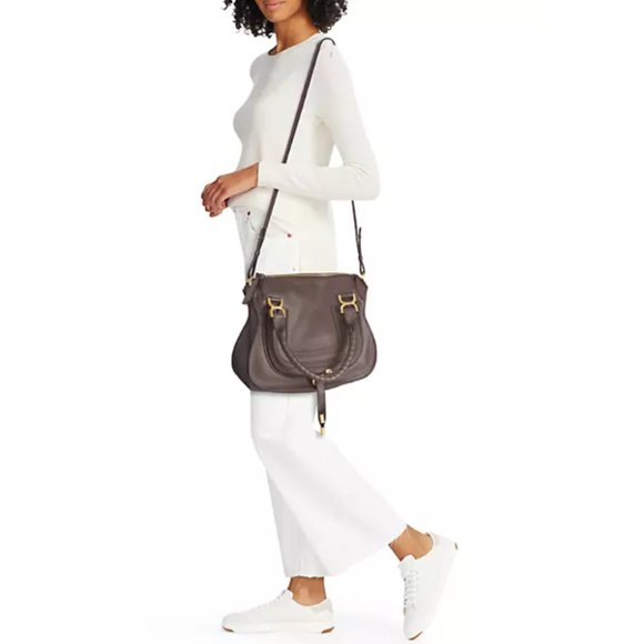 Chloe Medium Marcie Leather Satchel Bold Brown - Picture 3 of 12